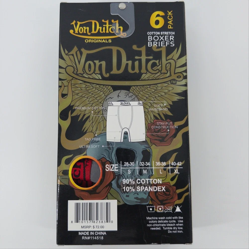 Von Dutch Boxer Briefs Mens XL Multicolor 6 Pack Cotton Stretch Streetwear NWT